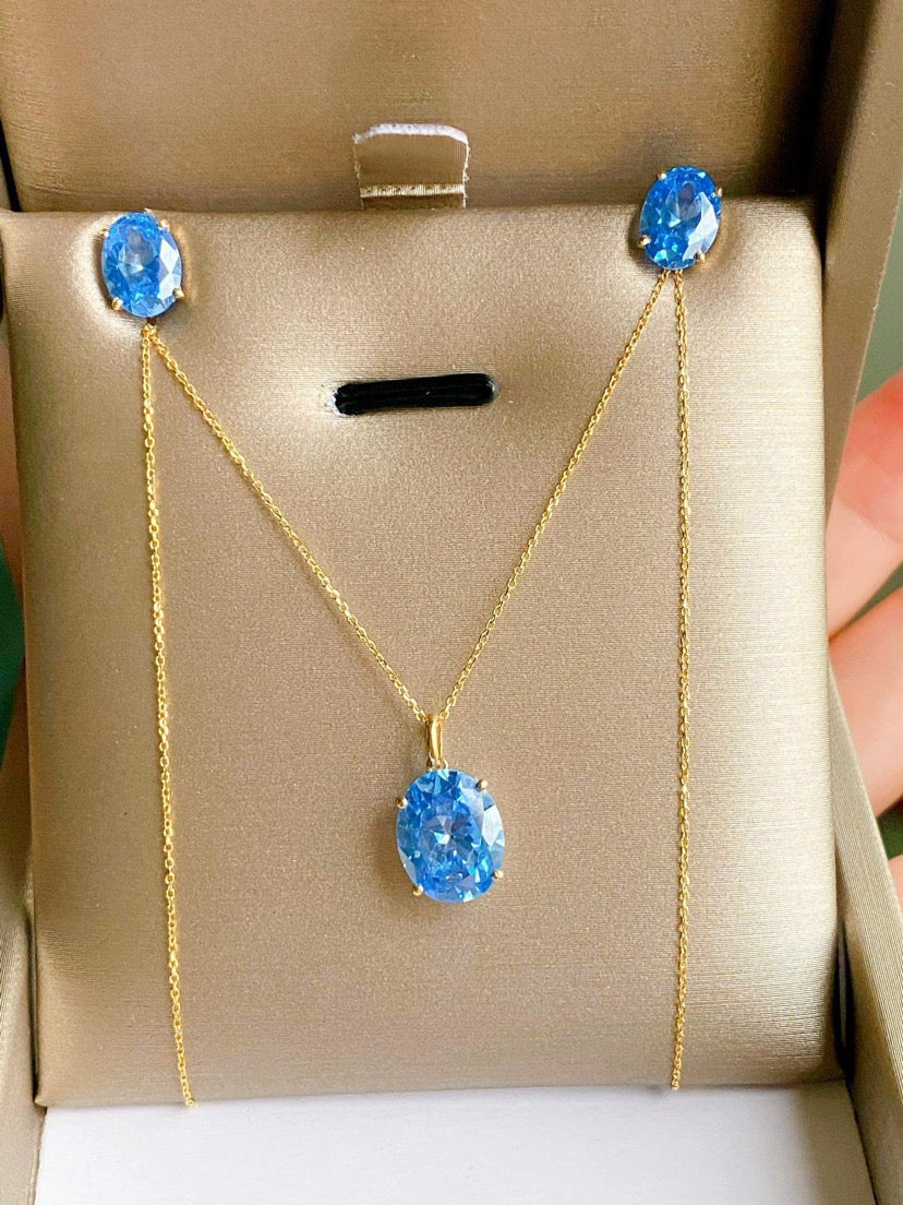 Serenity Stud Birthstone Jewelry Set with Necklace and Earrings 18K Gold