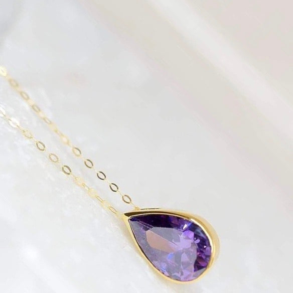 Amethyst Pear Necklace 14K Gold / Choose Your Birthstone
