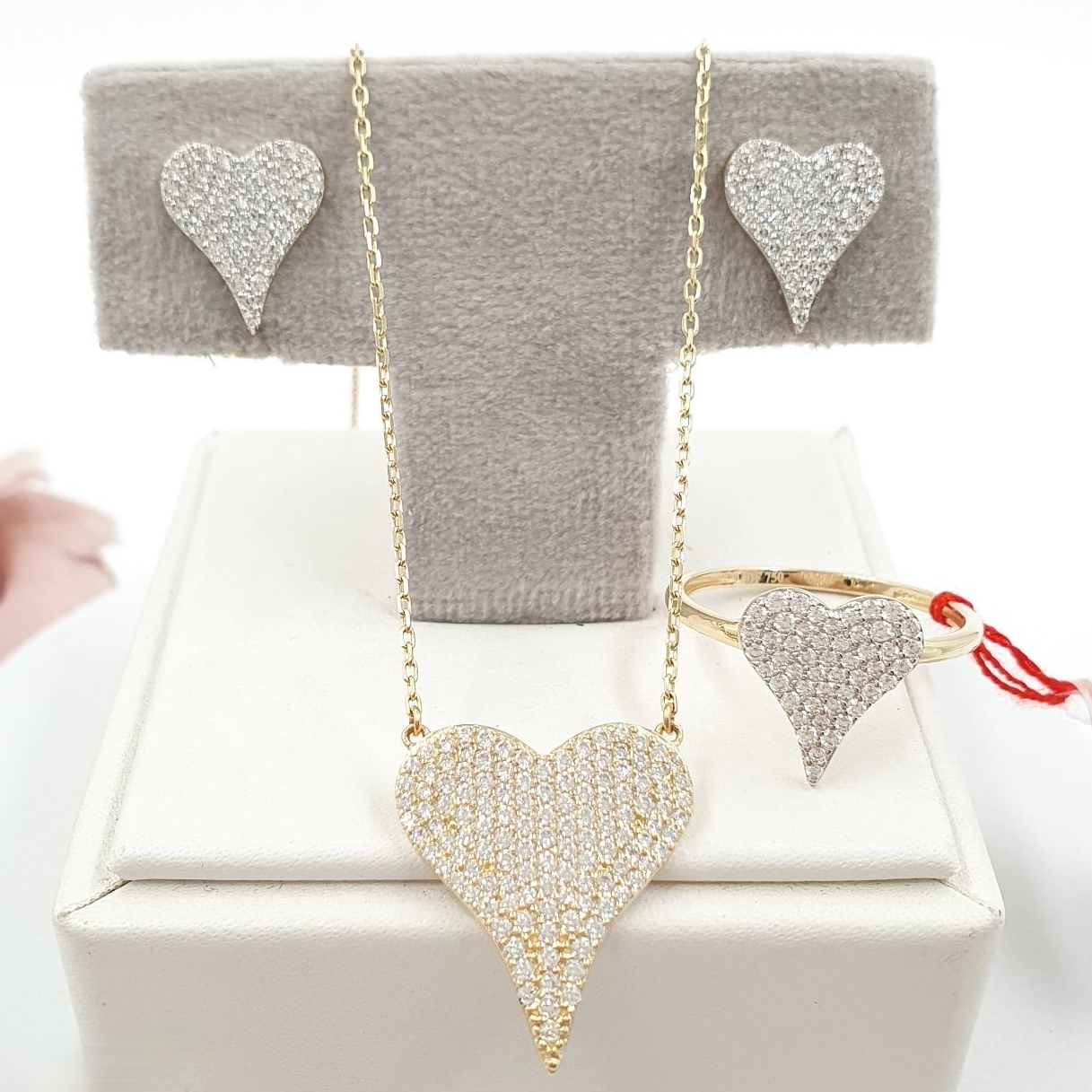 Pink/White Heart Jewelry Set 18K Gold