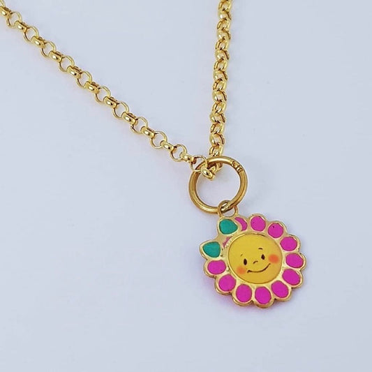 Pink Sunflower Necklace 18K Gold