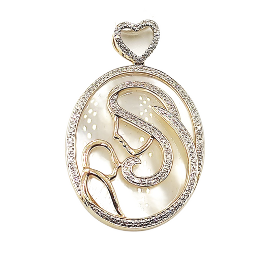 Mother & Child Mother of Pearl Diamond Pendant 14K White Gold