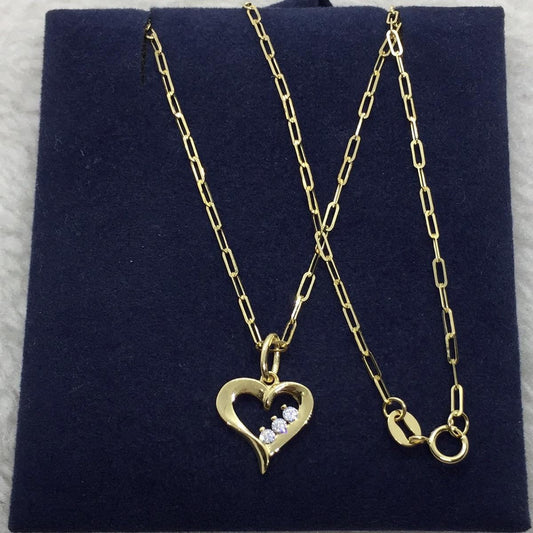 3-Stone Heart Women’s Necklace 18K Gold