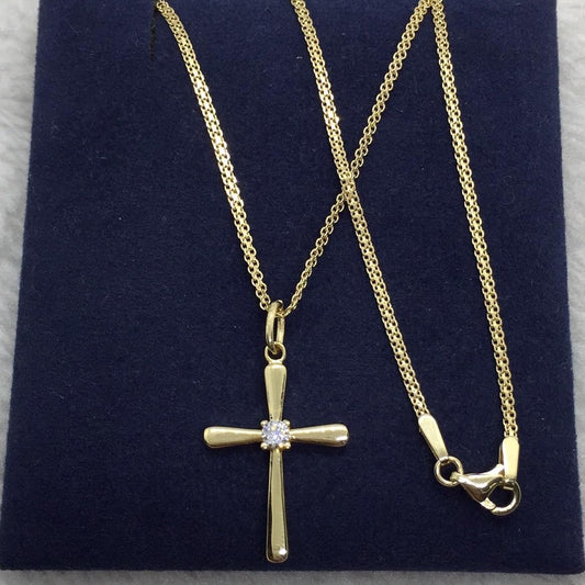 Single Stone Cross Unisex Necklace 18K Gold