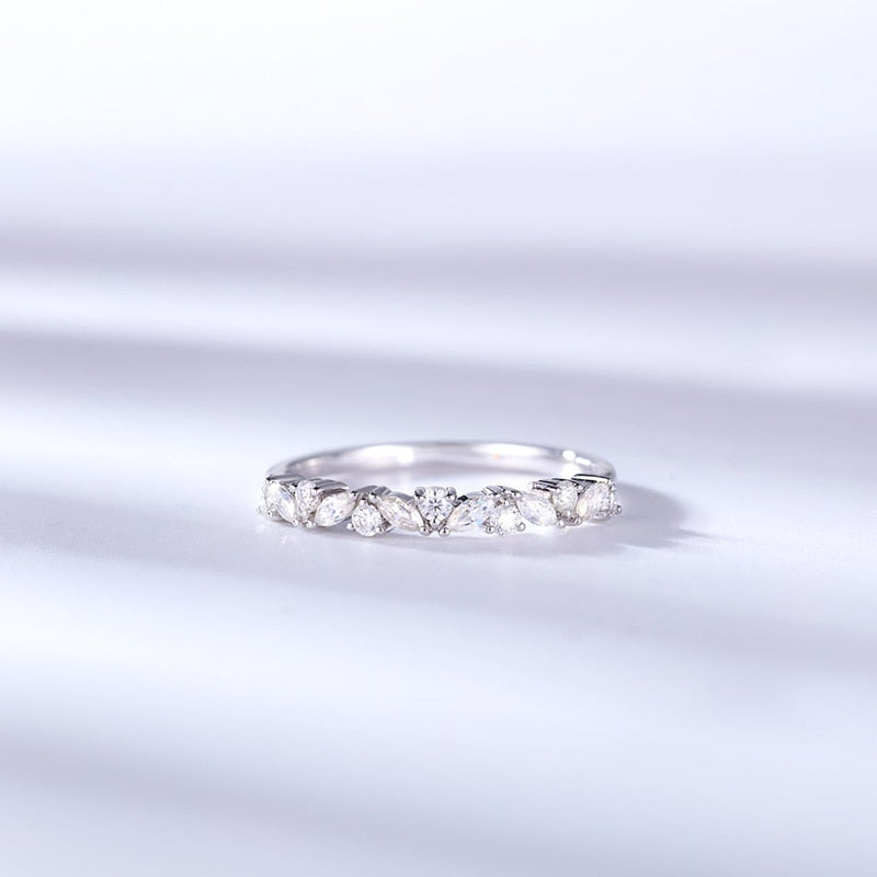 Moissanite Half Eternity Round and Marquise Cut 14K Wedding/Stacking Ring in Yellow Gold, White Gold, RoseGold Pre-Order 3-4 weeks
