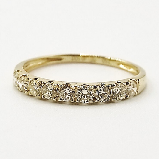 Round Diamond Half Eternity Ring, Wedding Band for Women 18K Yellow Gold