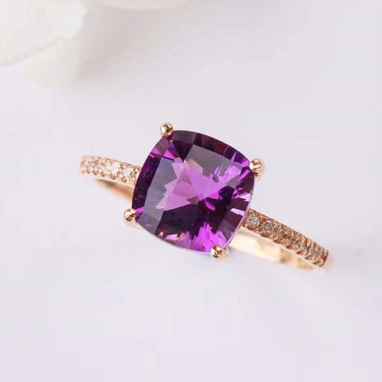 7mm Cushion Amethyst Engagement Ring/Women's Ring with Side Diamonds