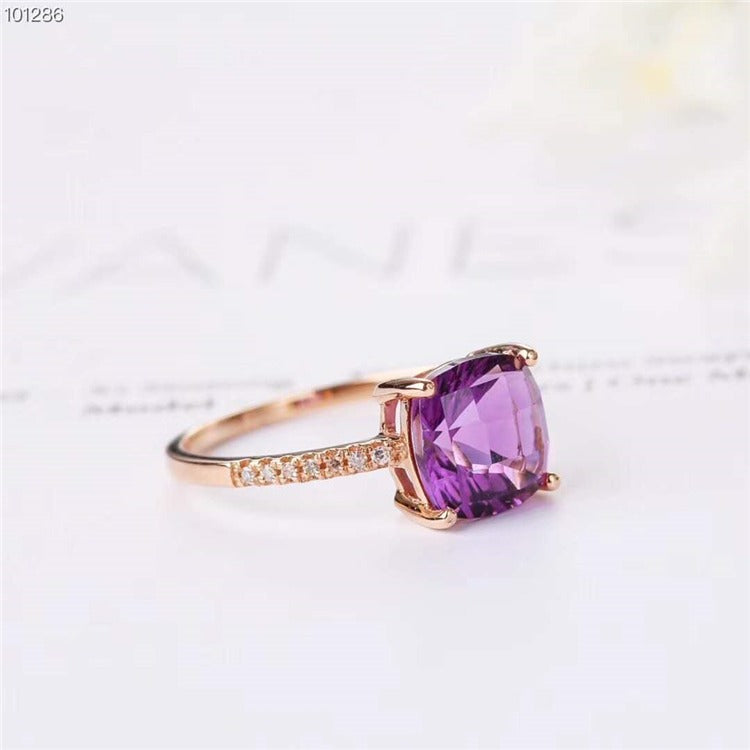 7mm Cushion Amethyst Engagement Ring/Women's Ring with Side Diamonds