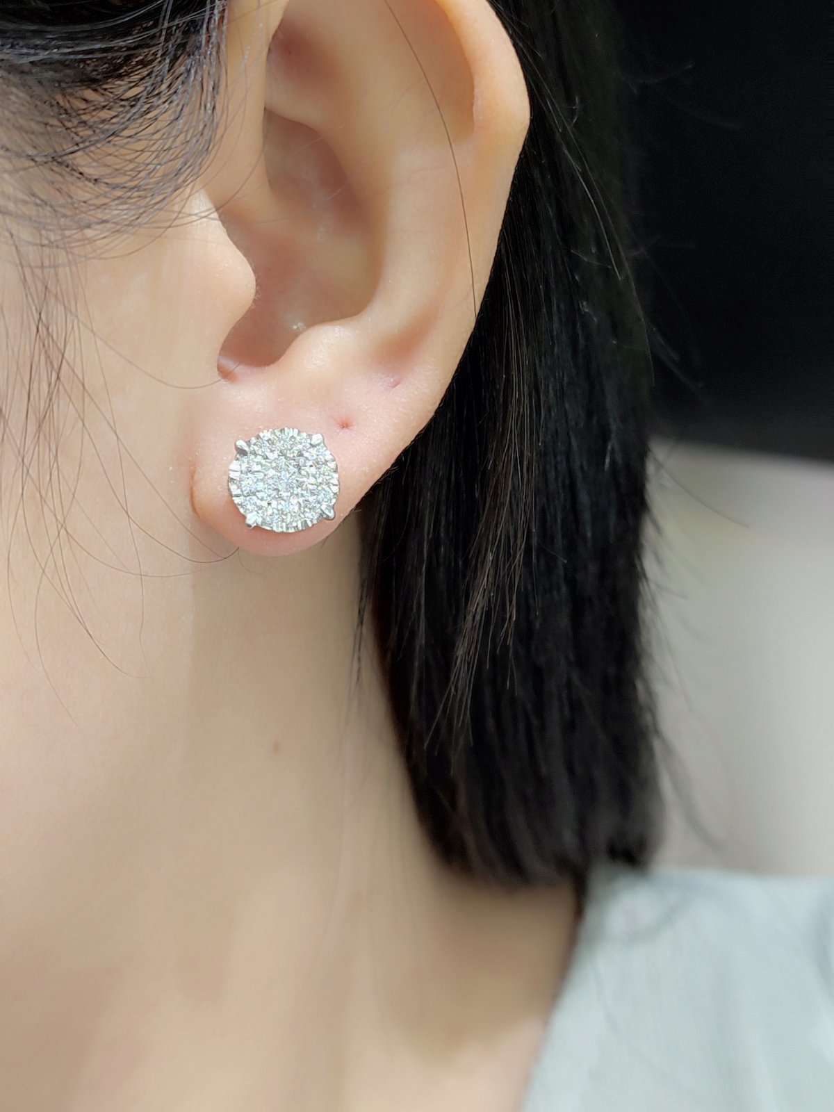1.50 CTW Diamond Round Illusion Stud Earrings 14K White Gold