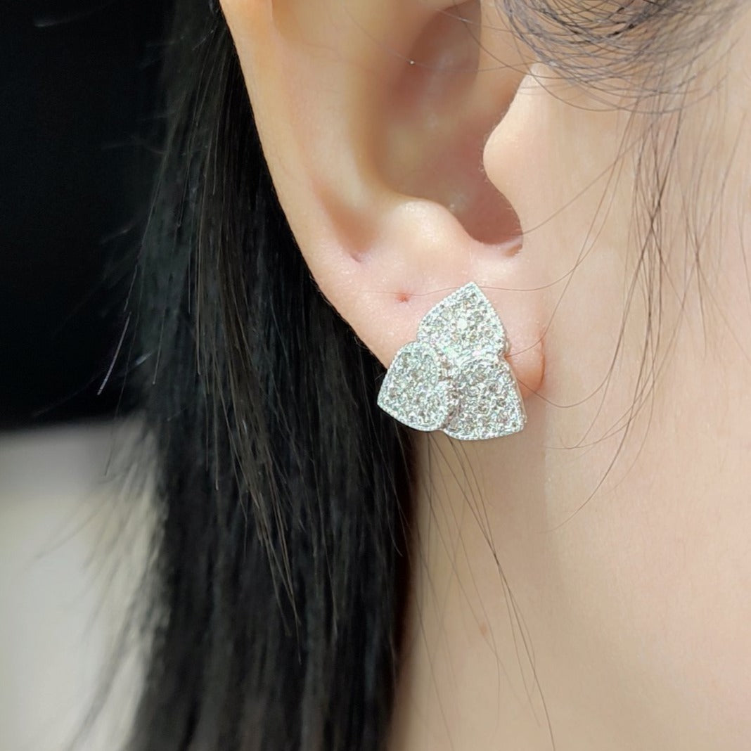 1.0 CTW Diamond Triple Fan Heart Earrings 14K White Gold