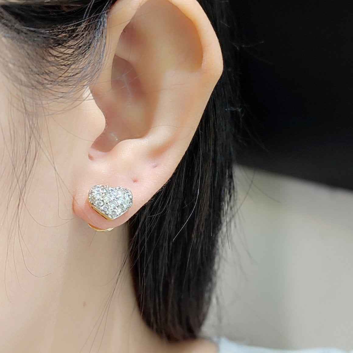 1.0 CT Diamond Heart Earrings 14K Yellow Gold