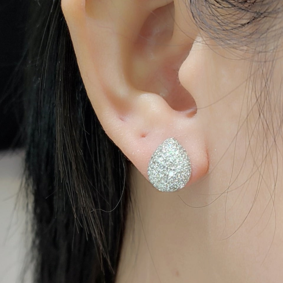 1.0 CT Pear Paved Diamond Stud Earrings 14K White Gold
