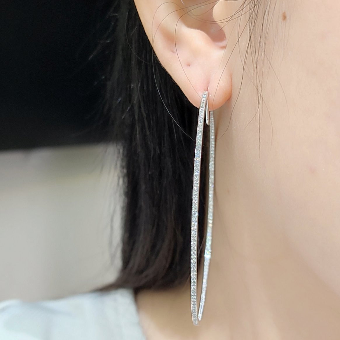 3.0 CTW Diamond Big Hoop Earrings 14K White Gold