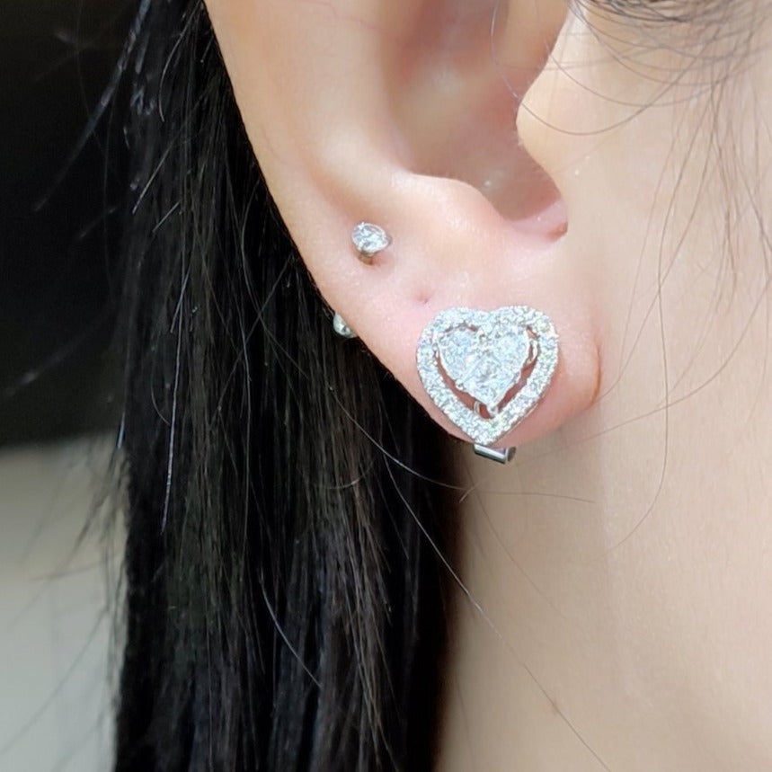 2 CT Two-Way Heart Illusion Diamond Earrings 18K White Gold