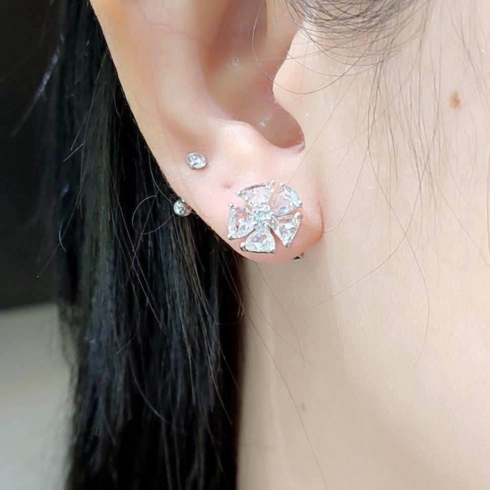 5.5 CT Flower Diamond Earrings 18K White Gold