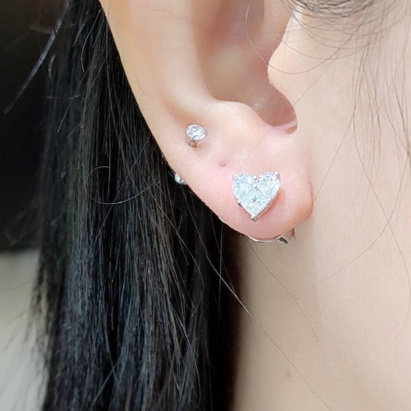 2 CT Two-Way Heart Illusion Diamond Earrings 18K White Gold