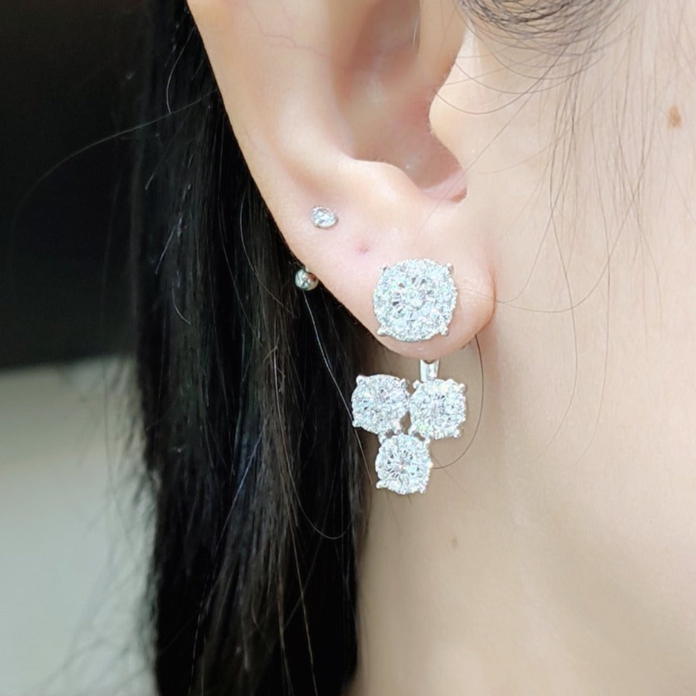 2 CT Two-Way Round Illusion Drop Diamond Earrings