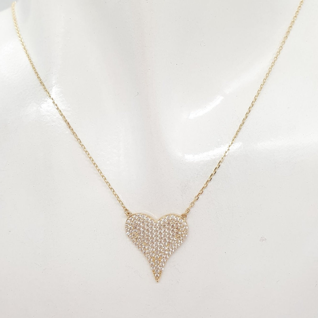 Pink/White Heart Center Necklace 18K Gold